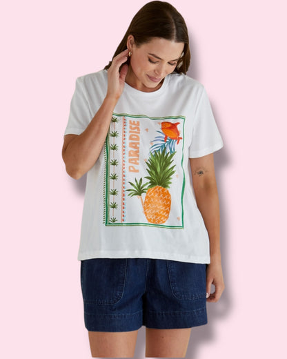 Ellia Crew Tee - Paradise Beach Print