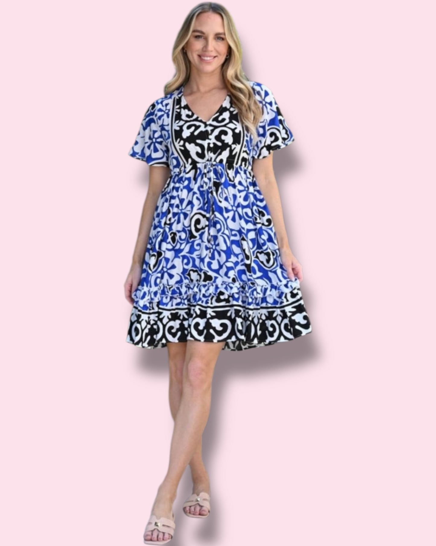 Calista Dress - Black/Blue