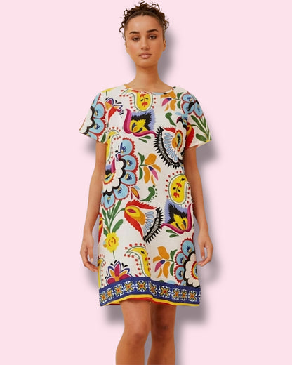 Selena Shift Dress - Multi White