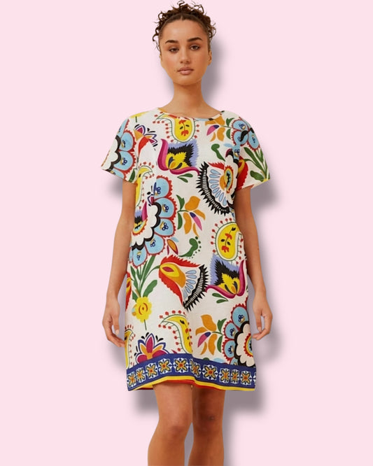 Selena Shift Dress - Multi White