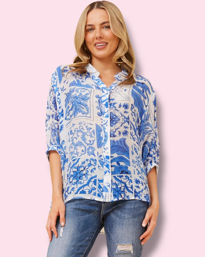 Mia Printed Shirt - Blue Patch