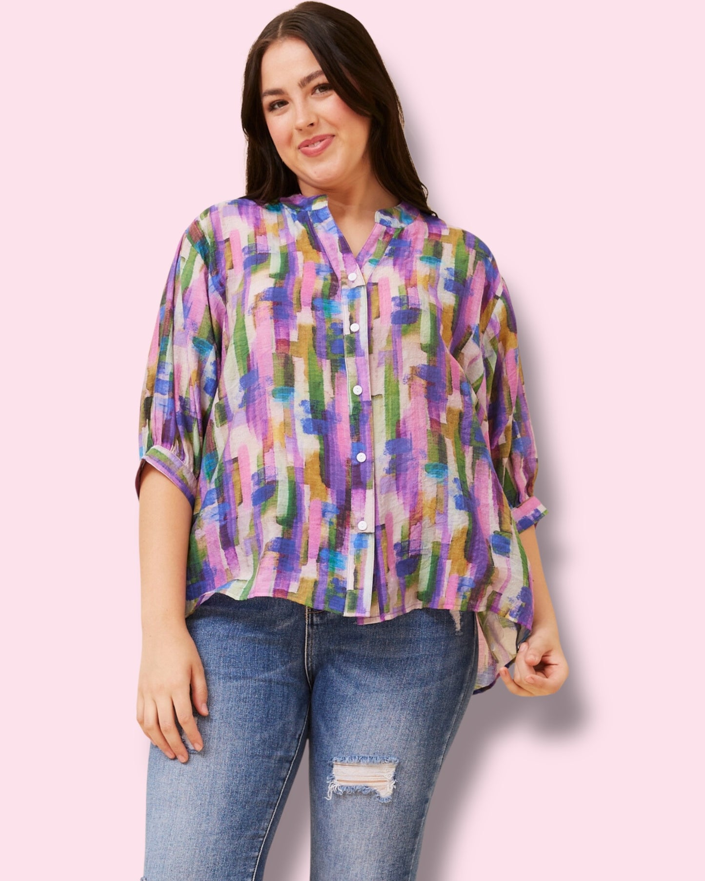 Mia Printed Shirt - Abstract Multi Pink