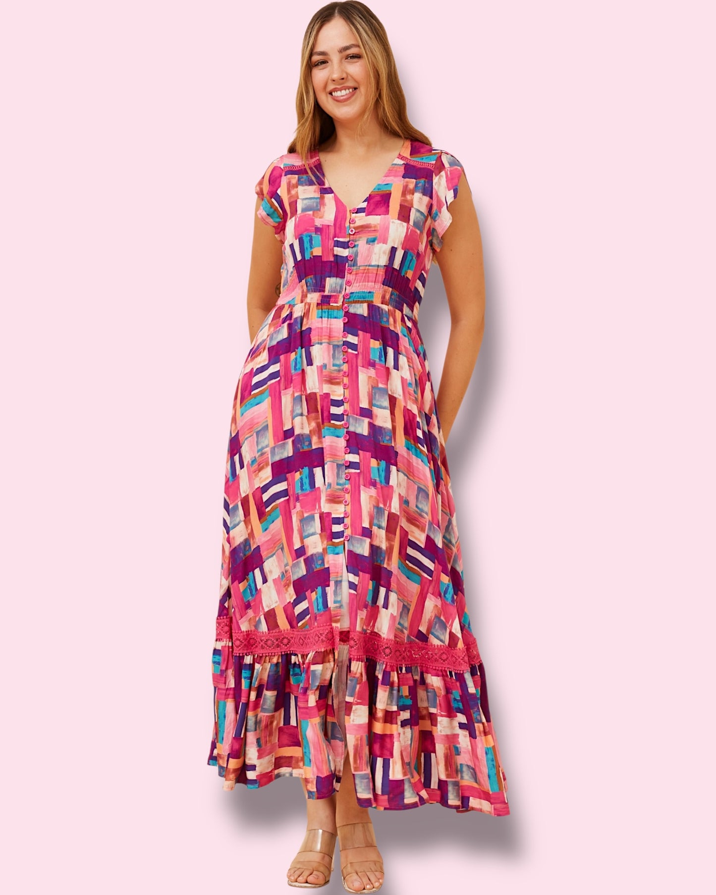 Cleo Maxi - Pink Abstract Brush Strokes