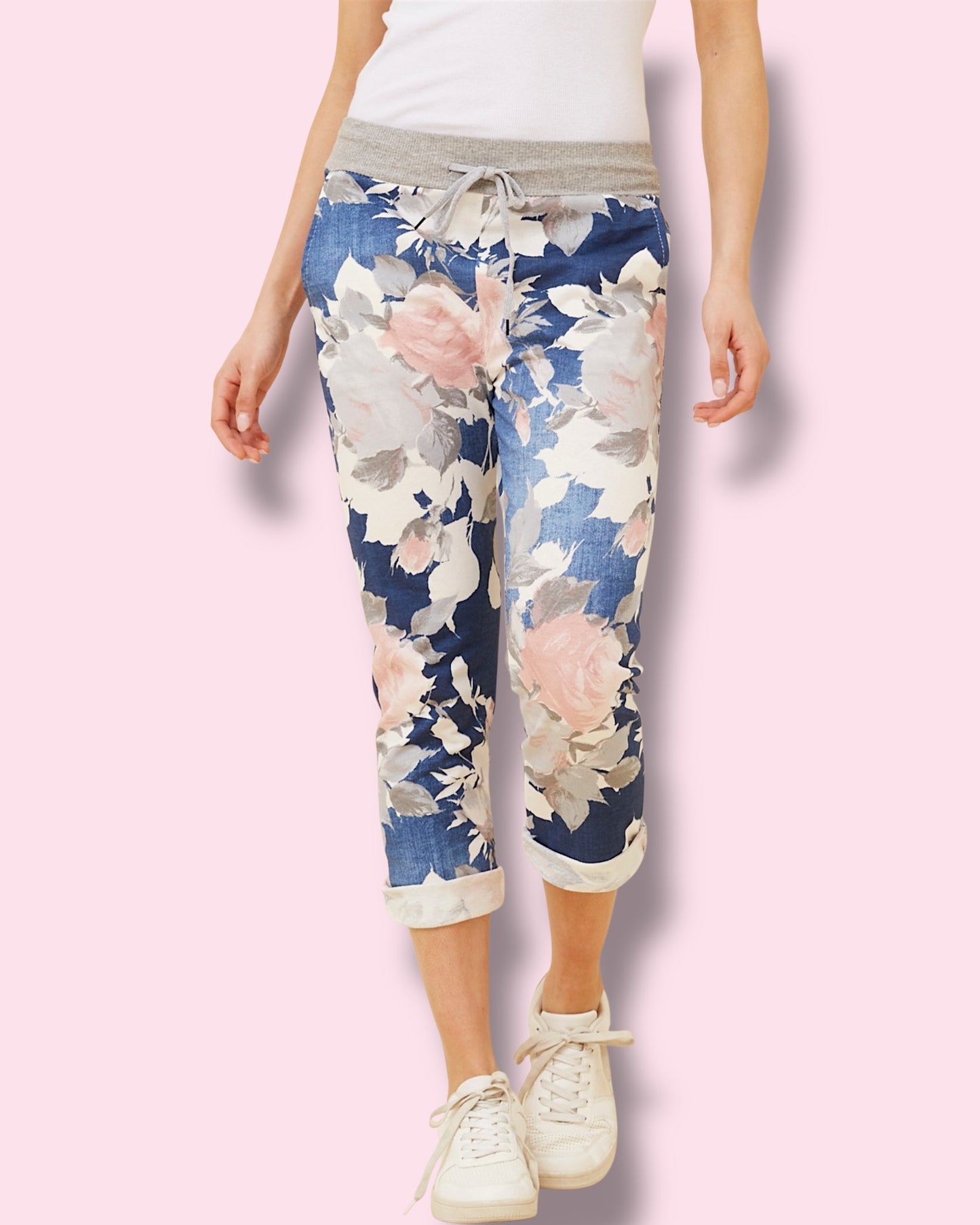 Jazlene 7/8 Printed Pants - Denim Floral