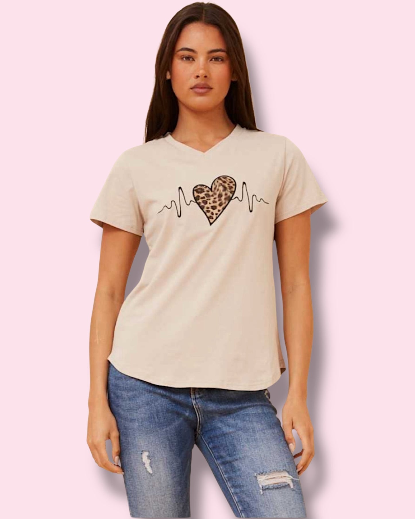 Graphic Print Tee - Animal/Heart Patch Clay