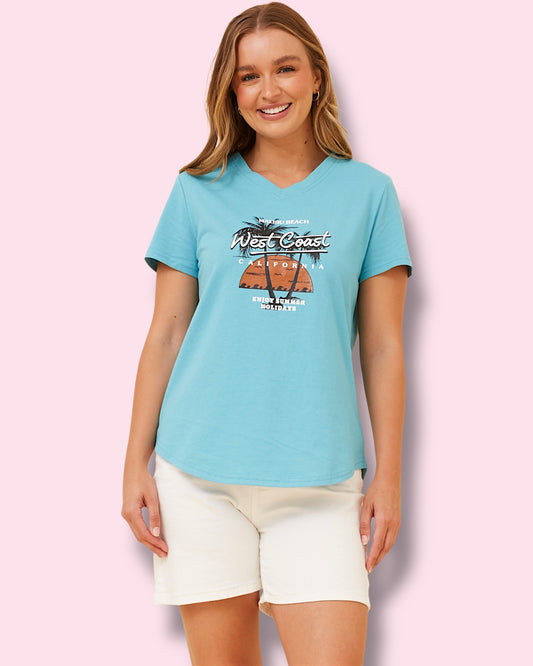 Graphic Print Tee - West Coast Aqua