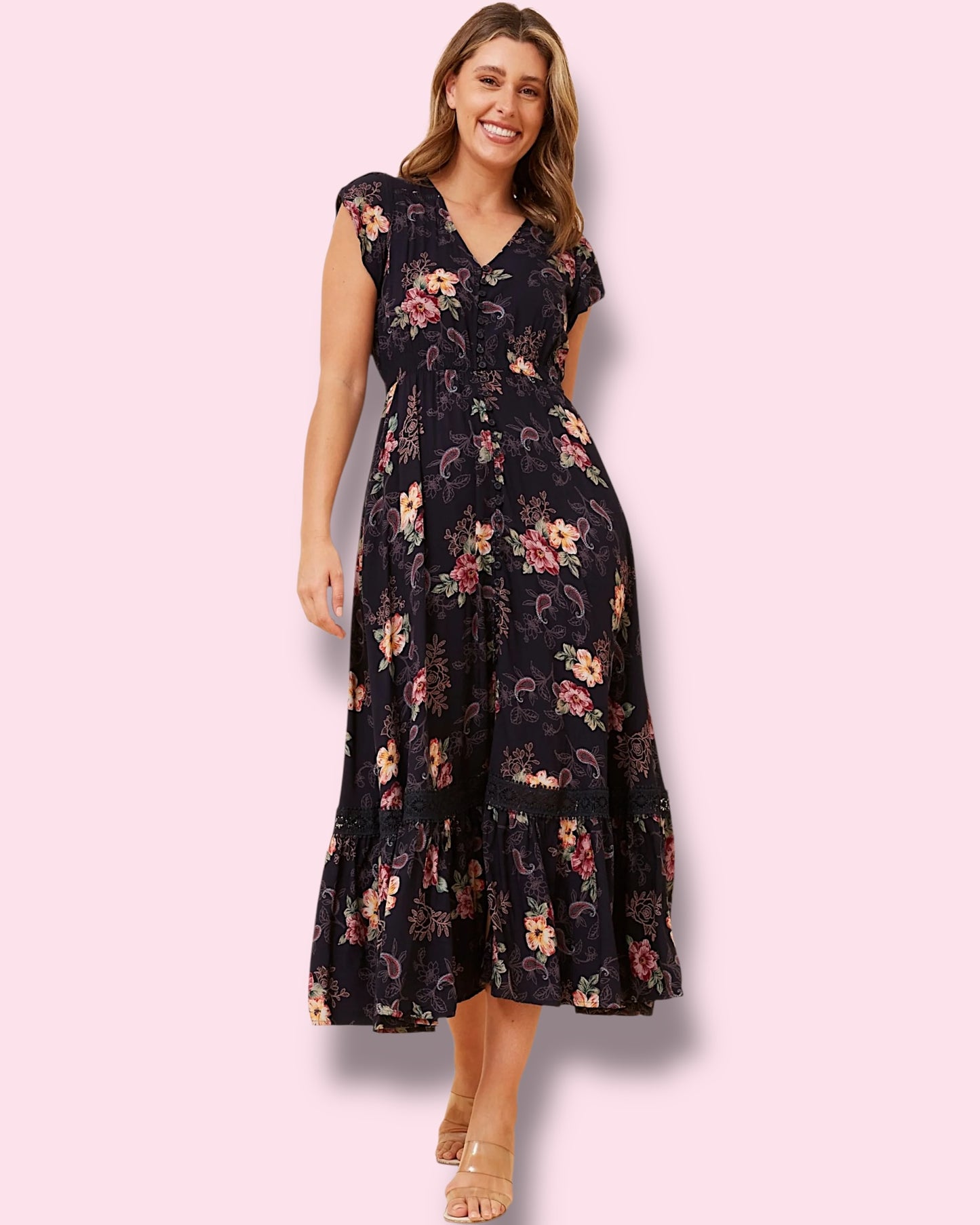Cleo Maxi - Navy W/Flower