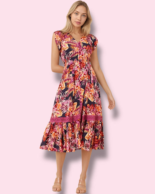 Clea Midi - Multi Pink/Navy