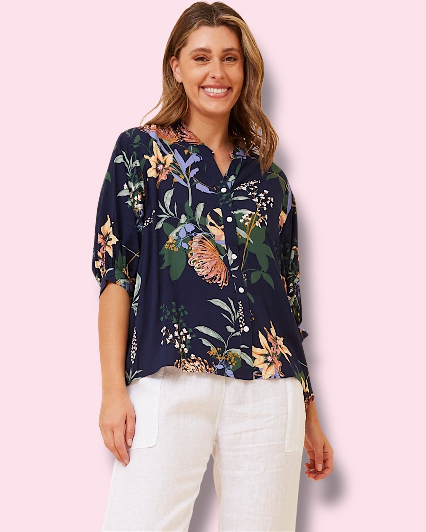 Mia Printed Shirt - Navy Natives