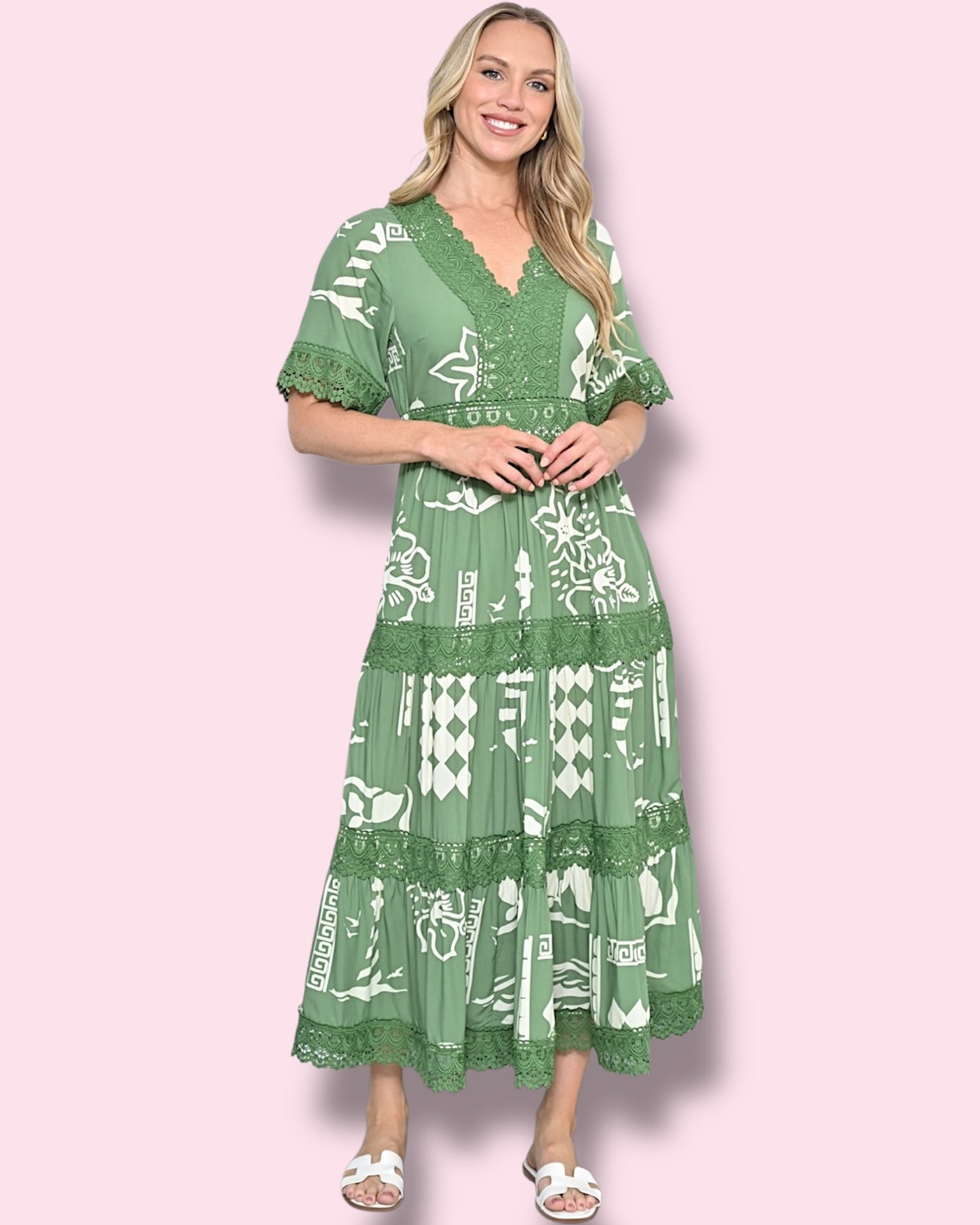 Aria Midi Lace Dress - Green