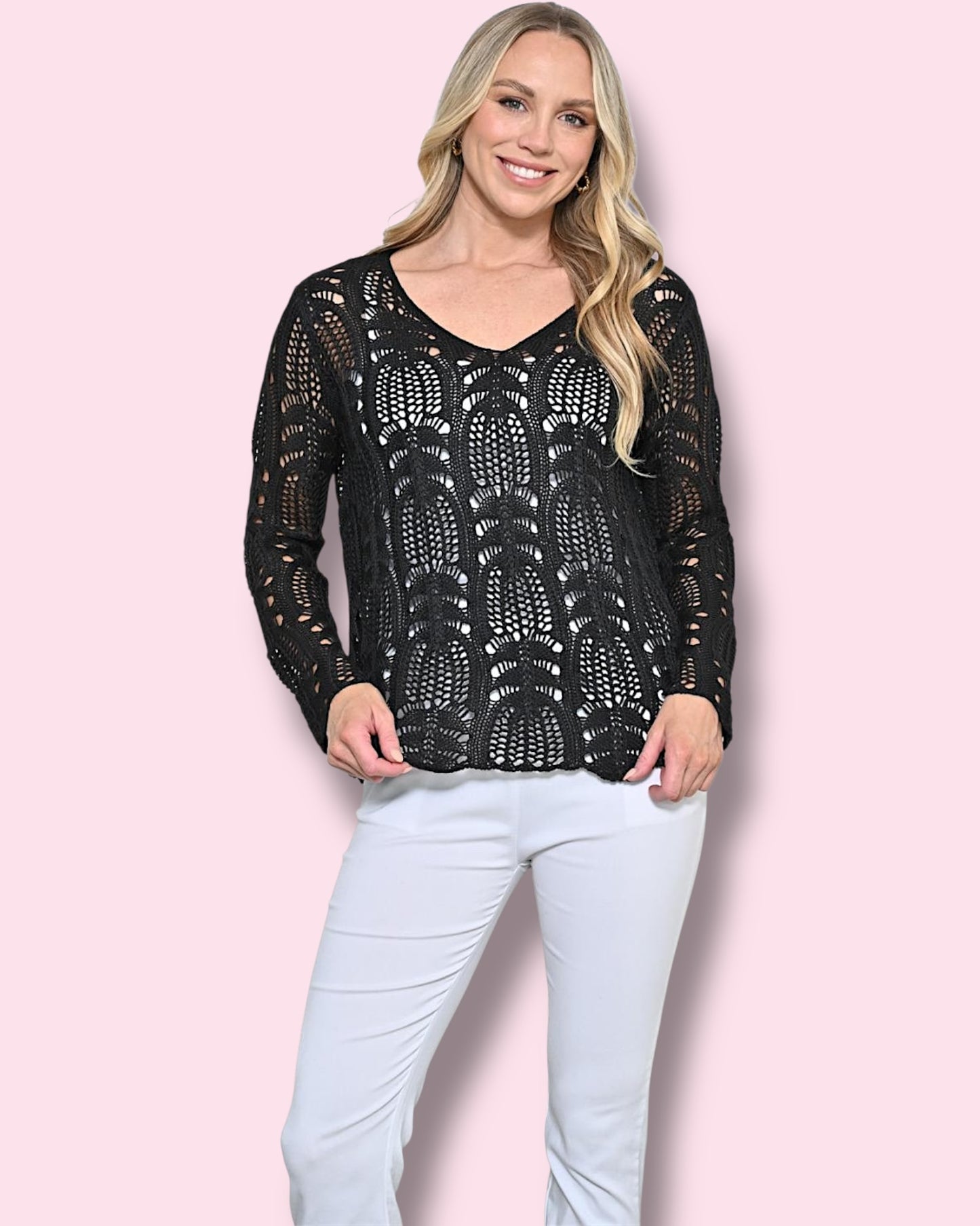 Carly Crochet Knit Top - Black