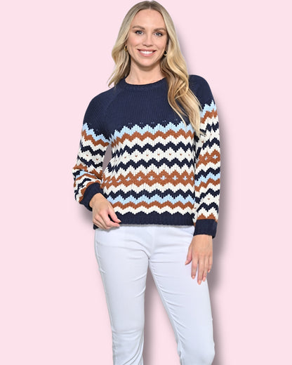 Zigzag Knit Jumper - Multi/Navy