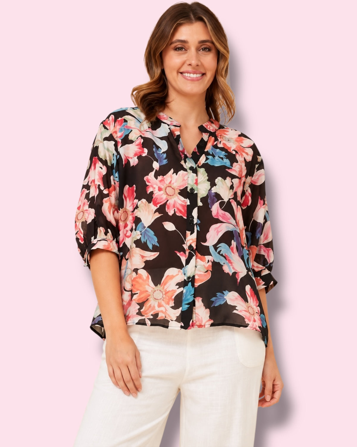 Mia Printed Shirt - Multi Black Floral