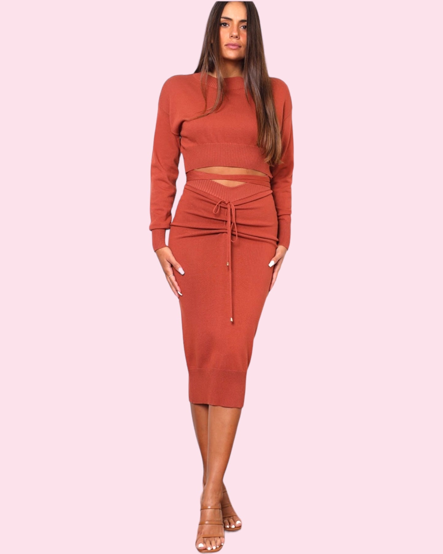 Ave Knit Midi Skirt - Rust