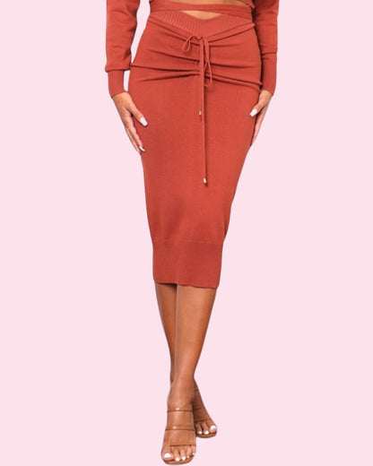 Ave Knit Midi Skirt - Rust