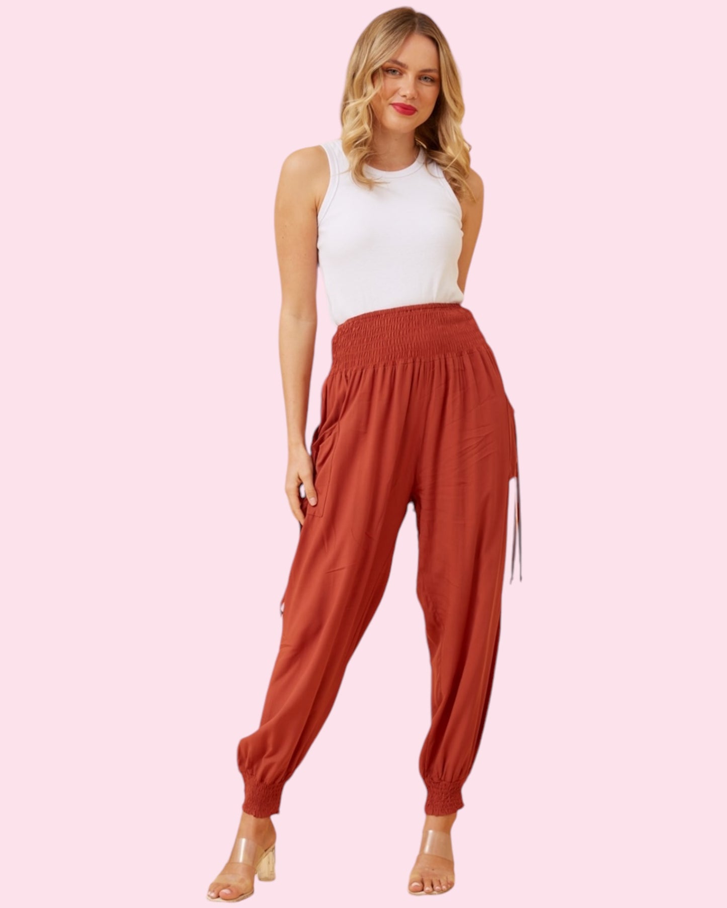 Plain Colours Harem Pants - Burnt Orange