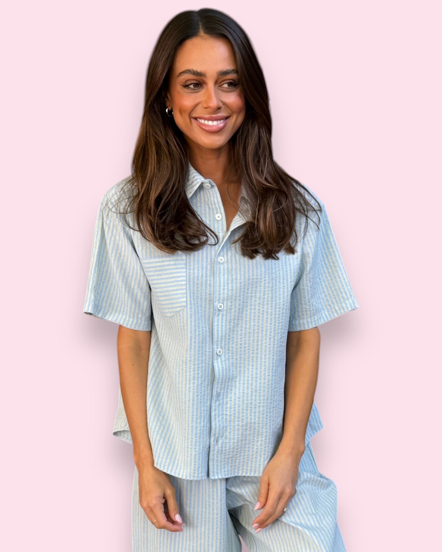 Samara PJ Set - Blue/Green Stripe