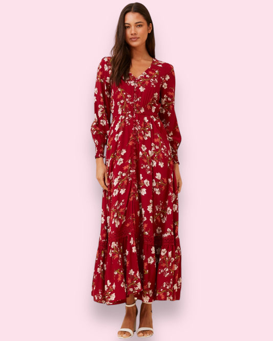 Chloe Maxi Dress - Red Floral