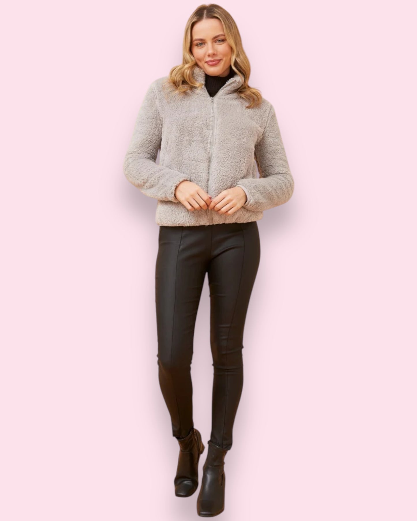 Teddy Fur Zip Jacket - Grey