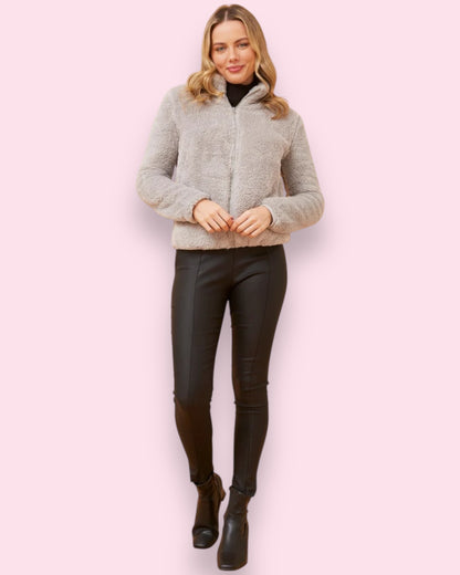 Teddy Fur Zip Jacket - Grey