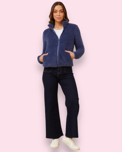 Teddy Fur Zip Jacket - Blue Jean