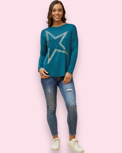 Star Print Top - Teal