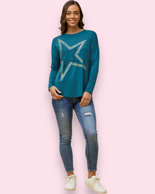 Star Print Top - Teal
