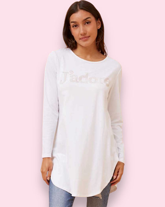 J’Adore Long Sleeve Top - White