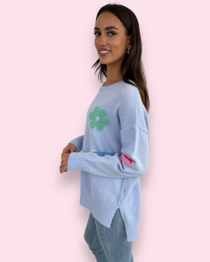 Sara Flower Knit - Blue