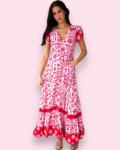 Carmen Maxi Dress - Strawberry Spritz