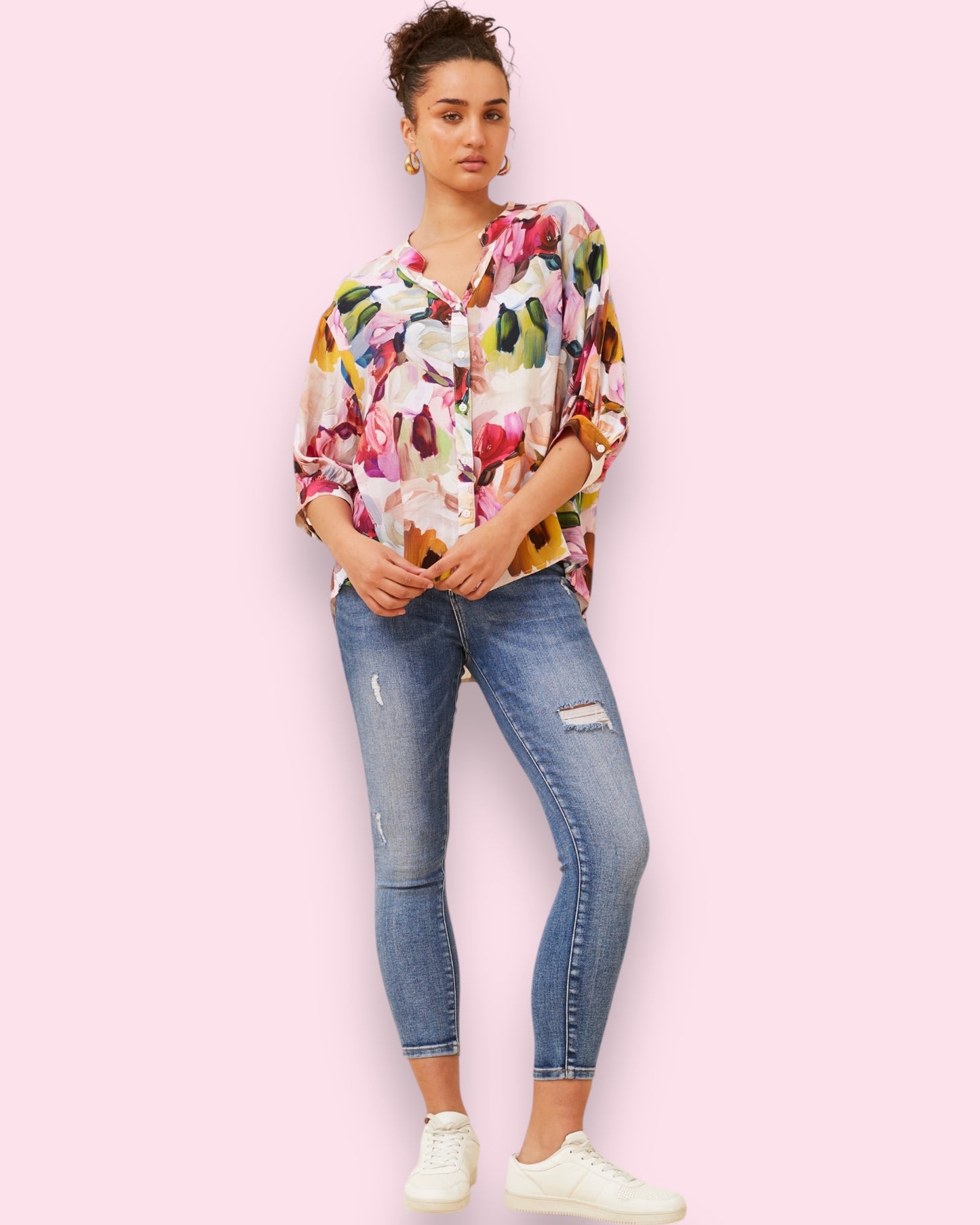 Mia Luxe Printed Shirt - Abstract Brush Strokes