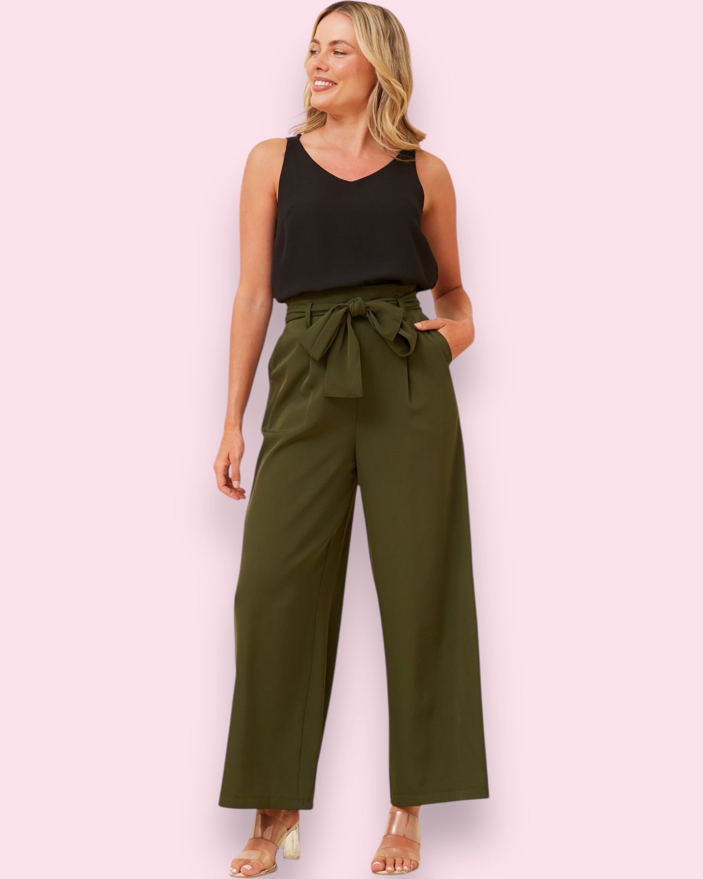 Lena Paperbag Waist Pants - Khaki