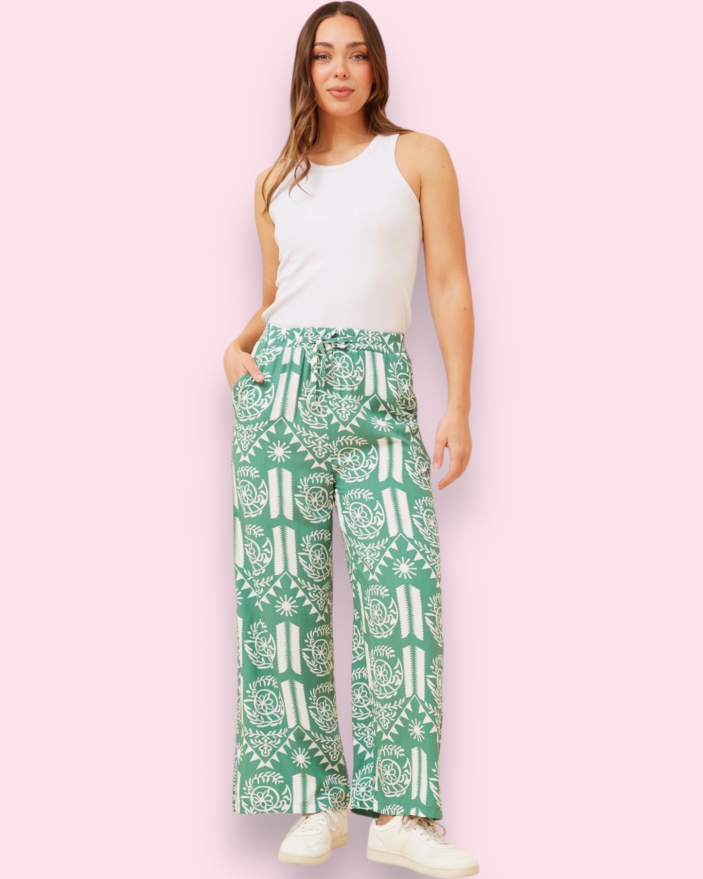 Genetta Printed Pants - Green/White