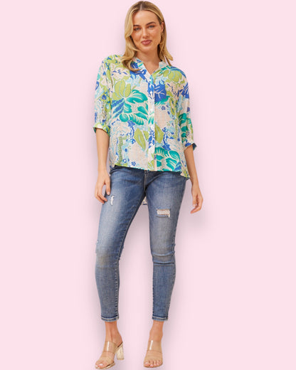 Mia Printed Shirt - Sea Green Floral