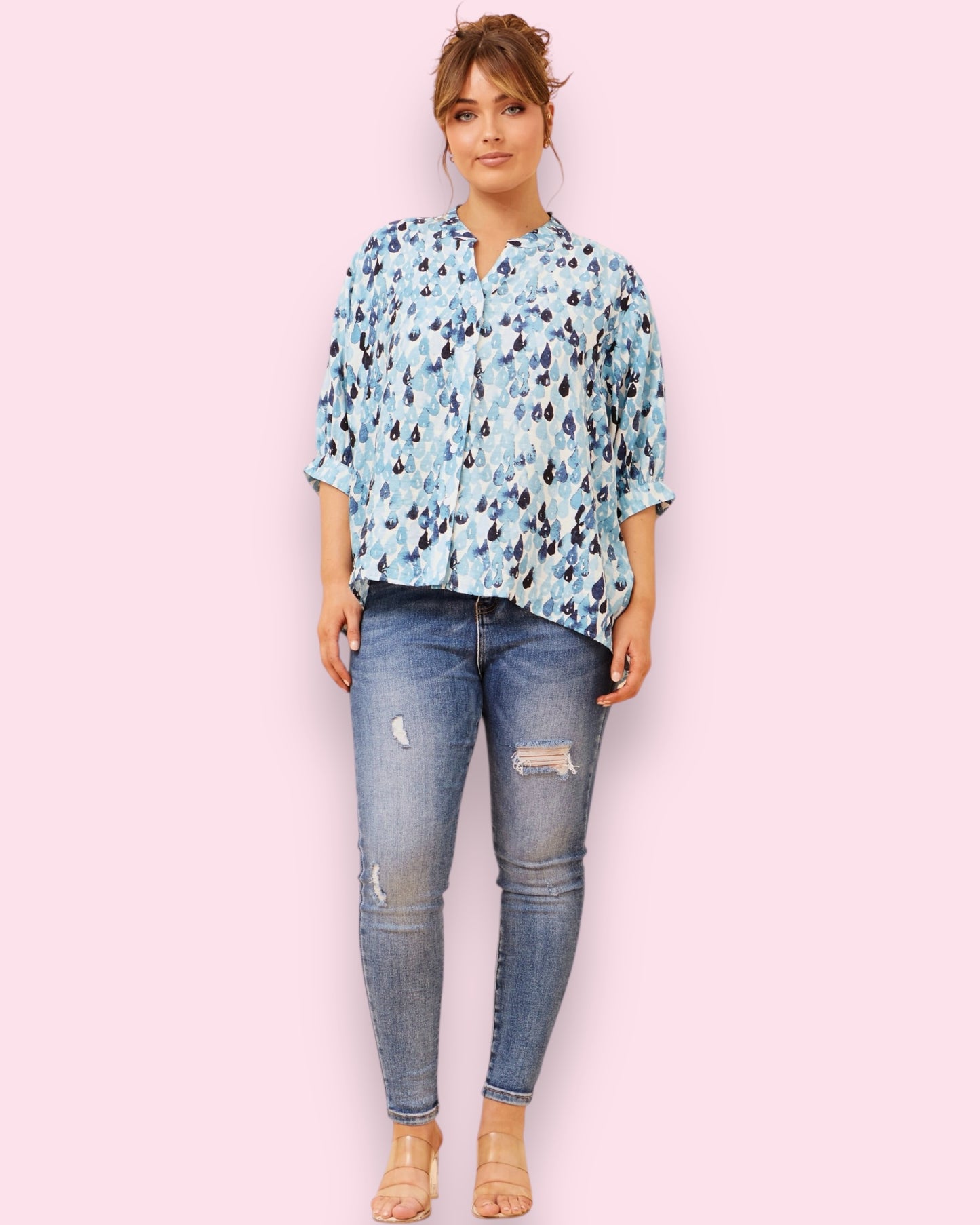 Mia Printed Shirt - Blue Dew Drops