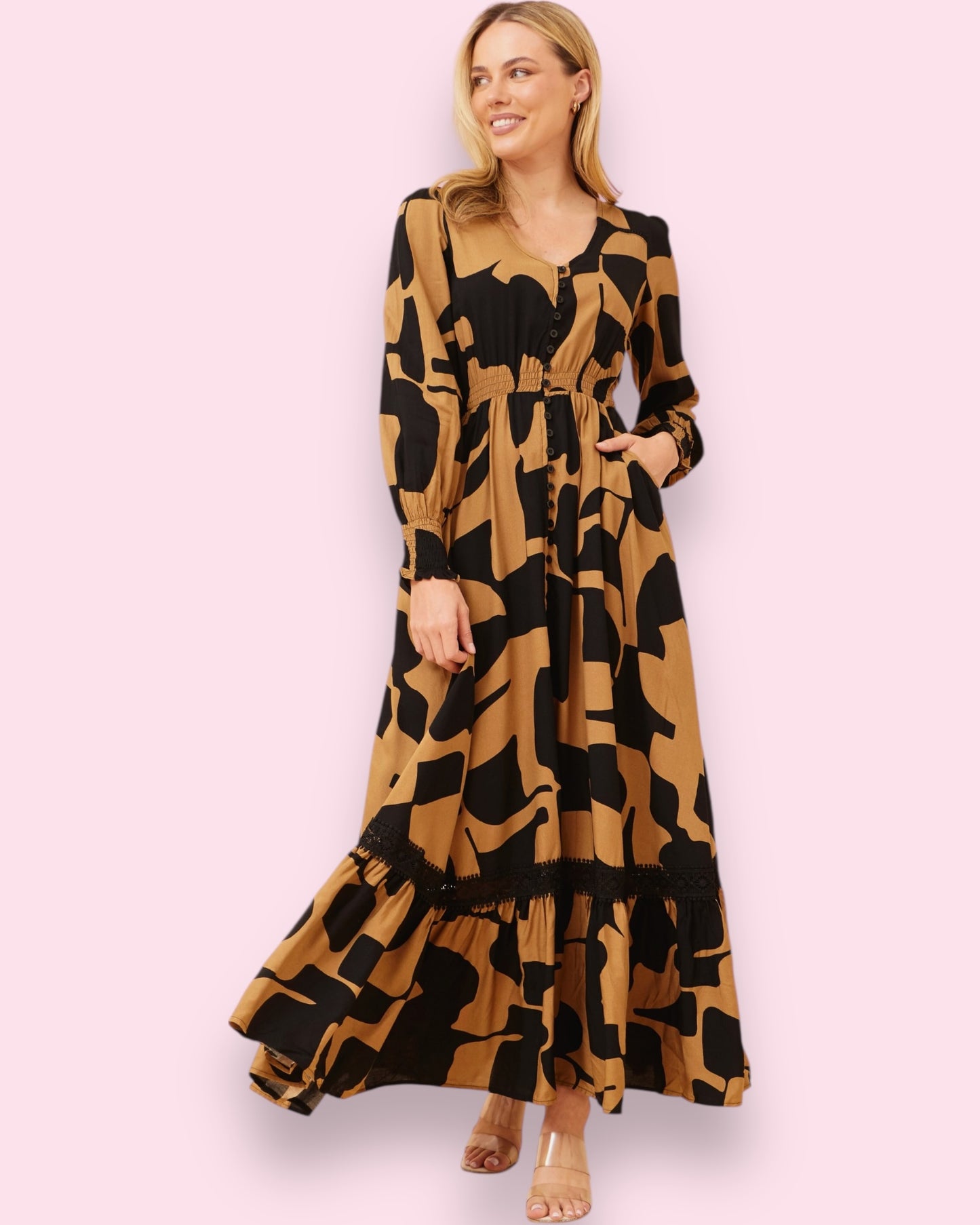 Chloe Maxi Dress - Toffee/Black