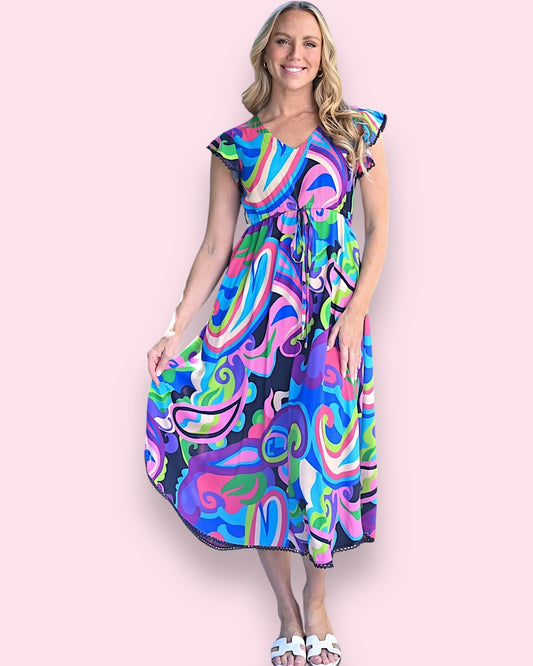 Kelsey Midi Dress - Purple Swirl