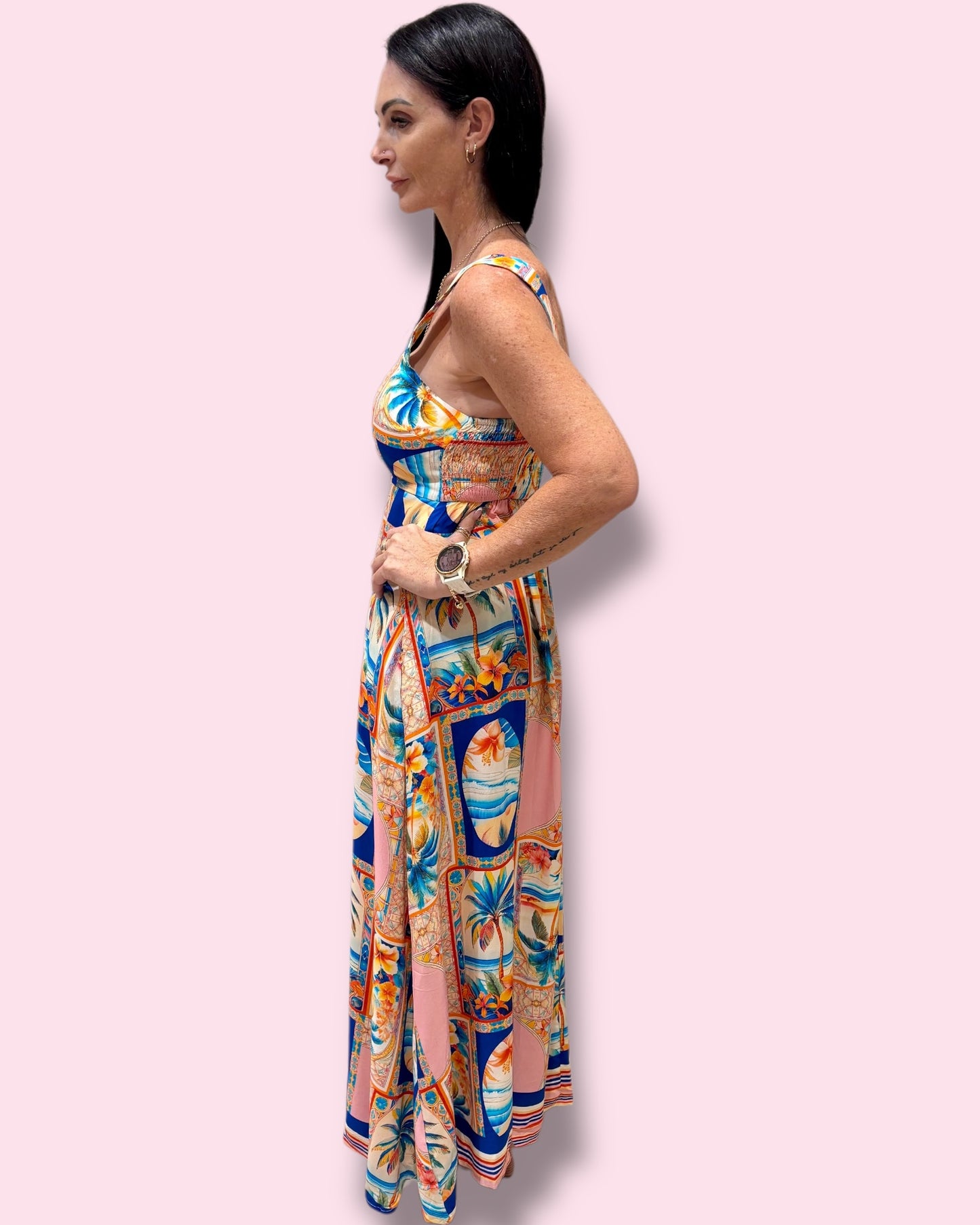 Emily Print Dress - Pink Tropical