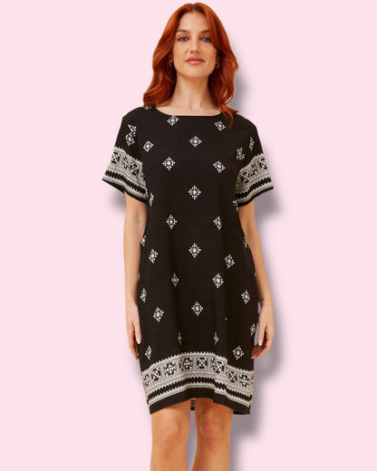 Selena Shift Dress - Black/White
