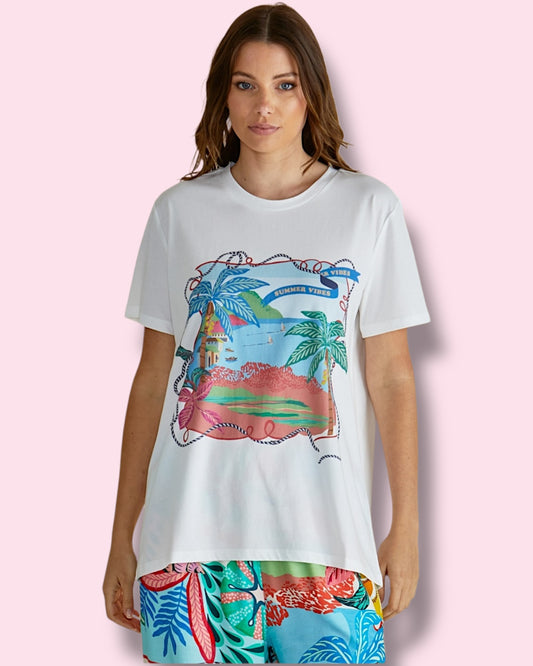 Ellia Crew Tee - Summer Vibes Print