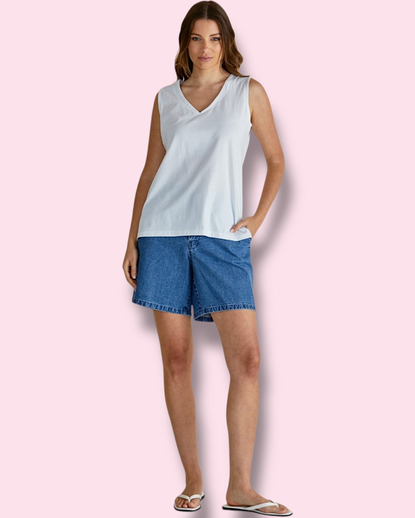 Trinity V-Neck Tank - White