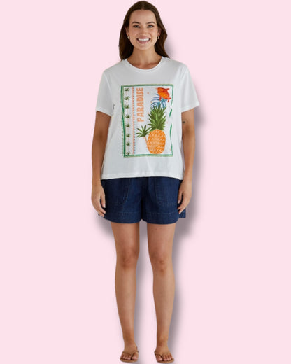 Ellia Crew Tee - Paradise Beach Print