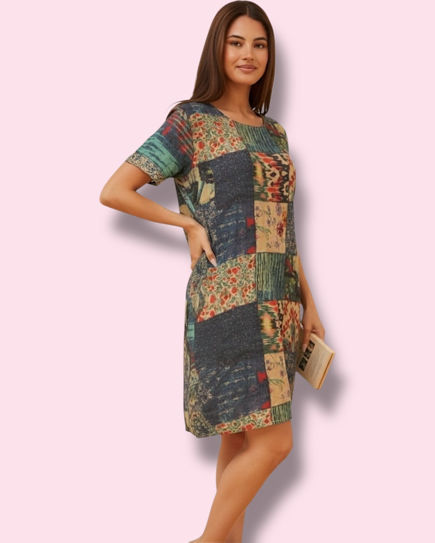 Selena Shift Dress - Emerald Patchwork