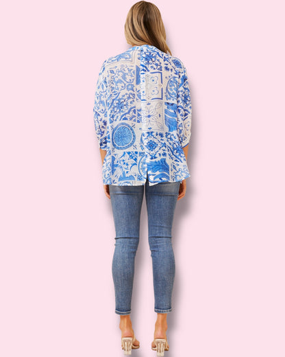 Mia Printed Shirt - Blue Patch