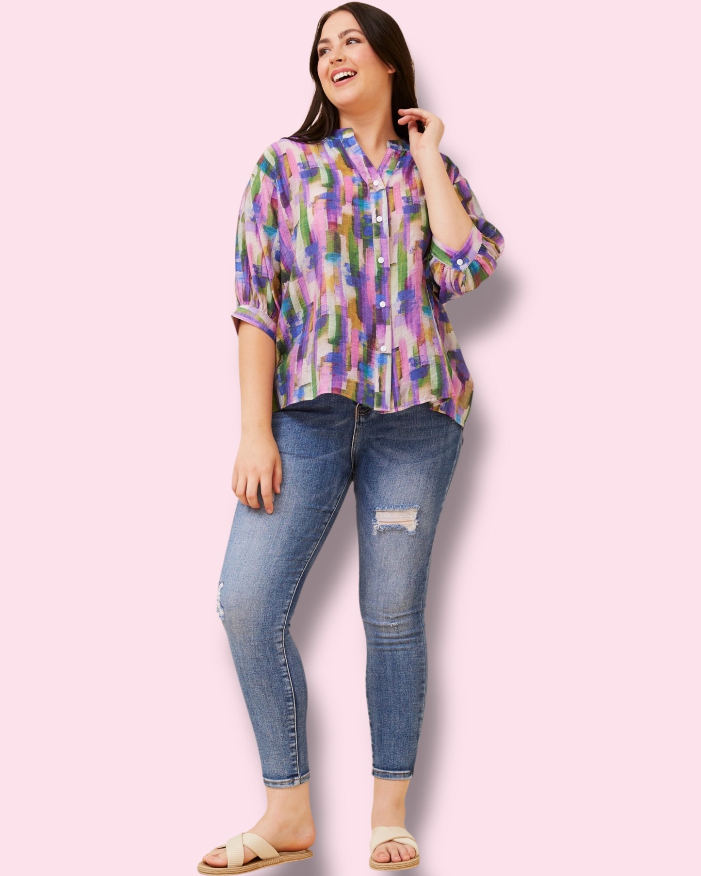 Mia Printed Shirt - Abstract Multi Pink