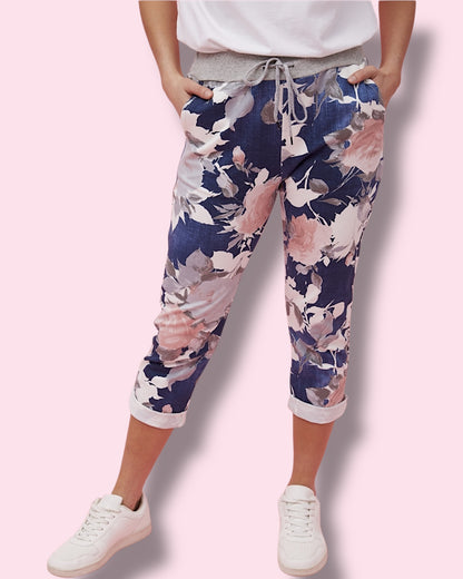 Jazlene 7/8 Printed Pants - Denim Floral