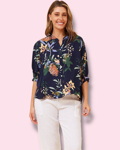 Mia Printed Shirt - Navy Natives
