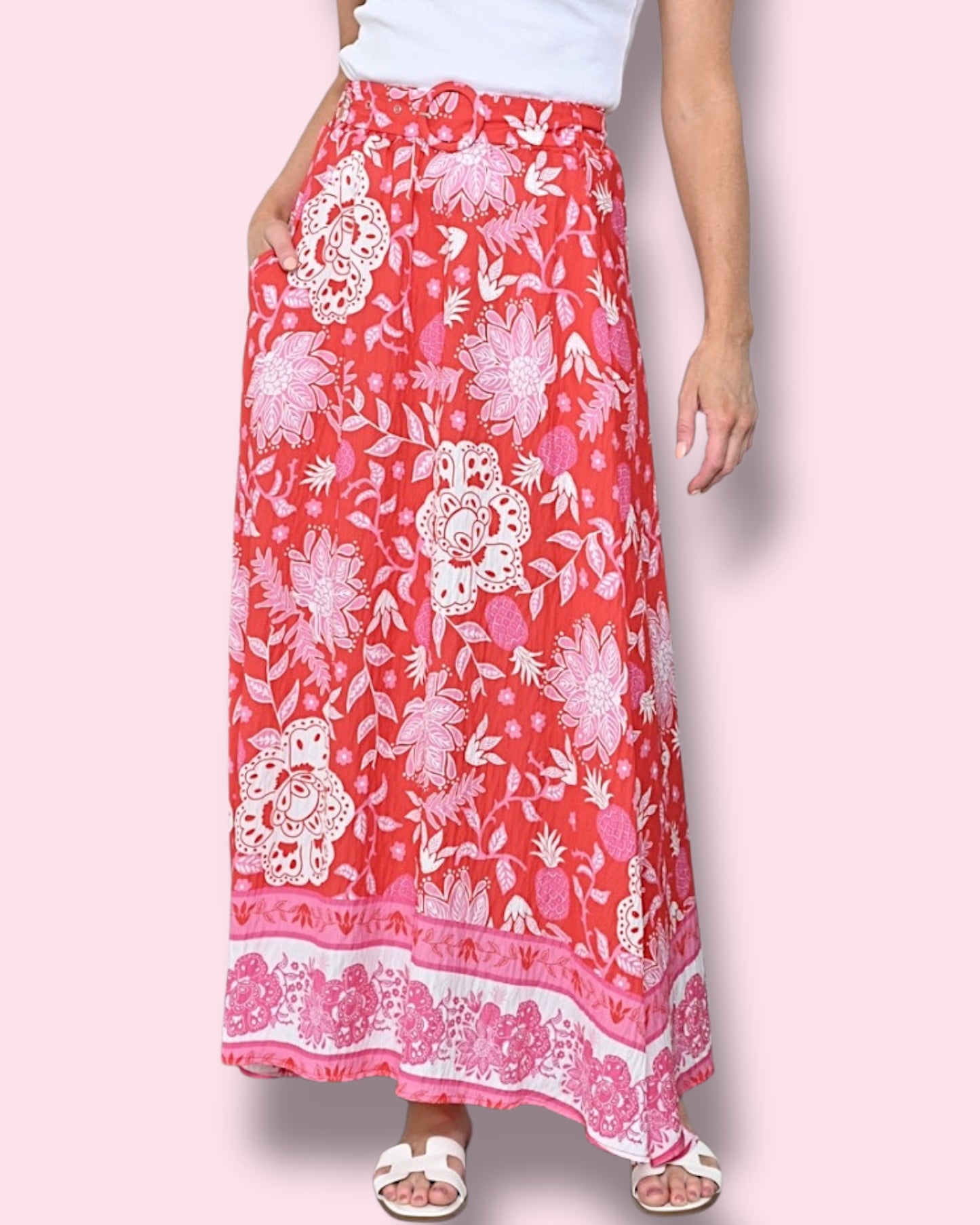 Evangeline Maxi Skirt - Red/Pink