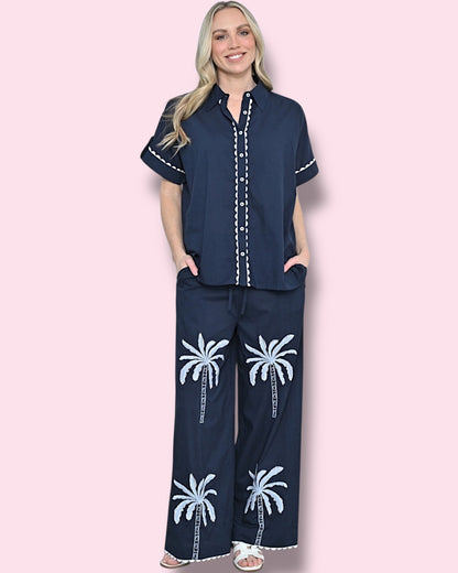 Ivy Shirt - Navy Palms