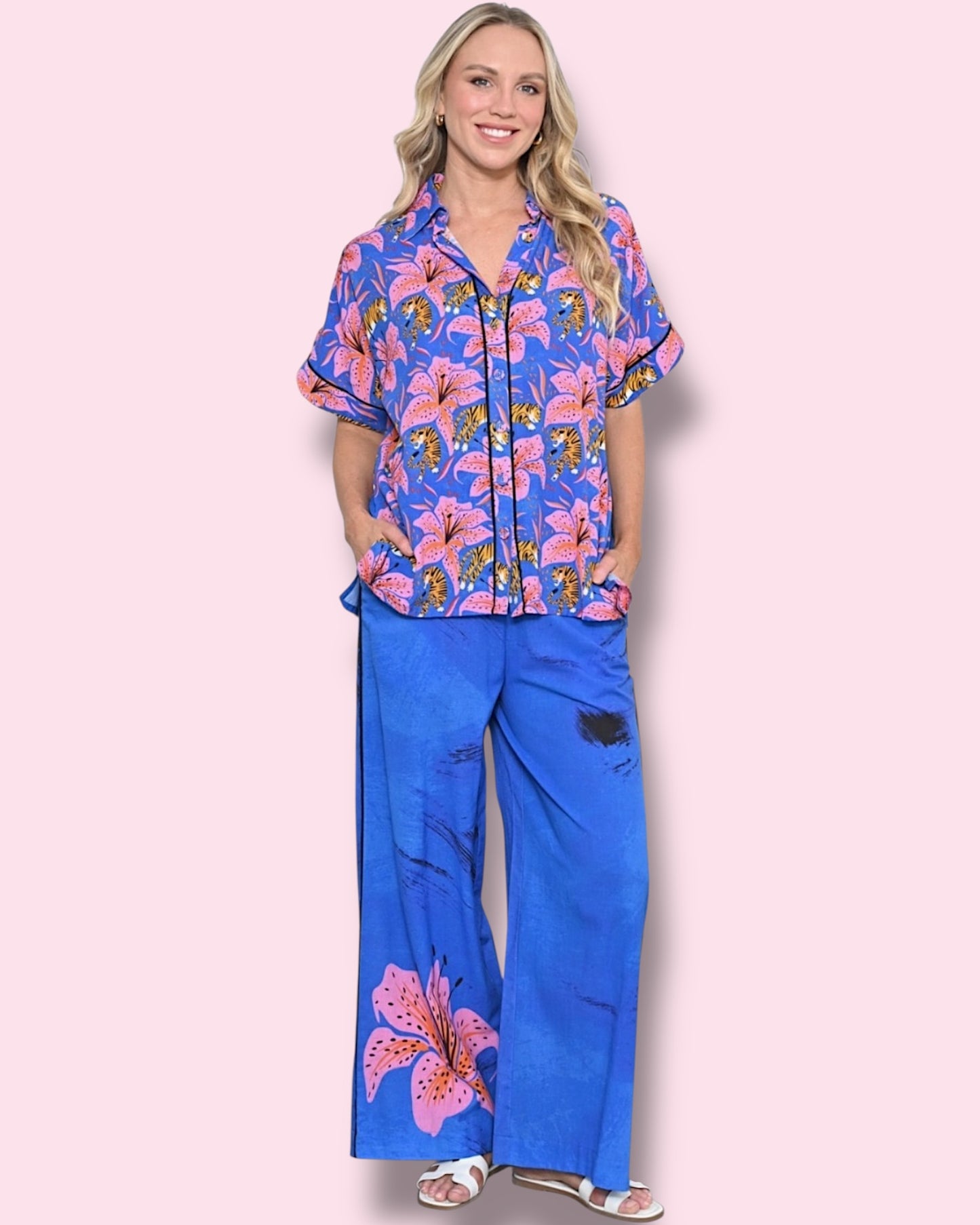 Luna Pants - Blue Hibiscus